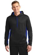 SPORT-TEK Mens Sport-Wick Fleece Colorblock Hooded Pullover 4XL Black/True Royal