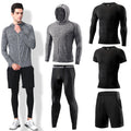 Compression T-shirt Long/Short Shorts Leggings Tights Hooded Grey-XS
